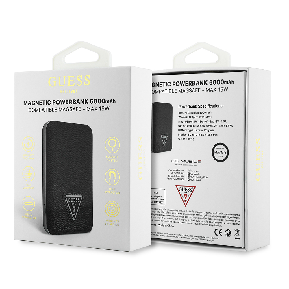 Guess Orjinal Lisanslı Dijital Led Göstergeli PU Deri Yüzey Üçgen Logolu Powerbank 5000mAh 15W - 8