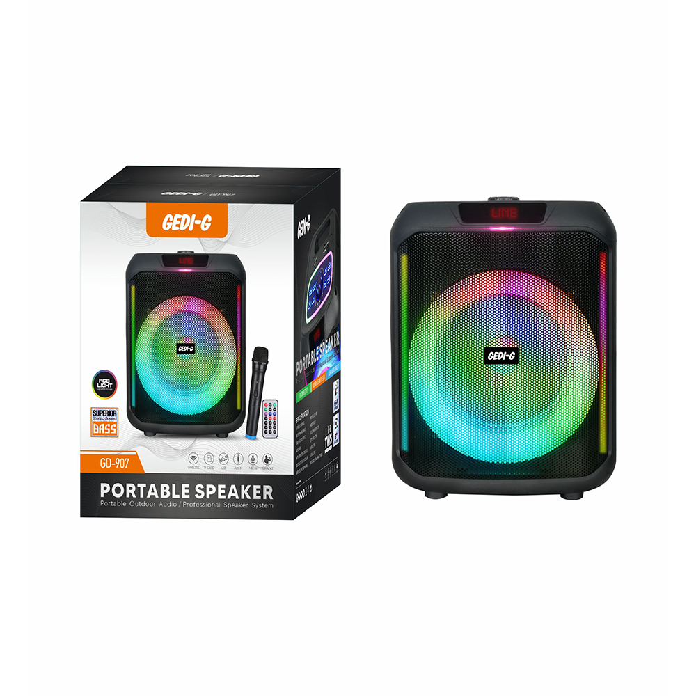 Zore GD-907 Dijital LED Göstergeli FM Radyolu Mikrofonlu RGB TWS 8 inç Stereo Bass Kablosuz Karaoke Hoparlör - 9