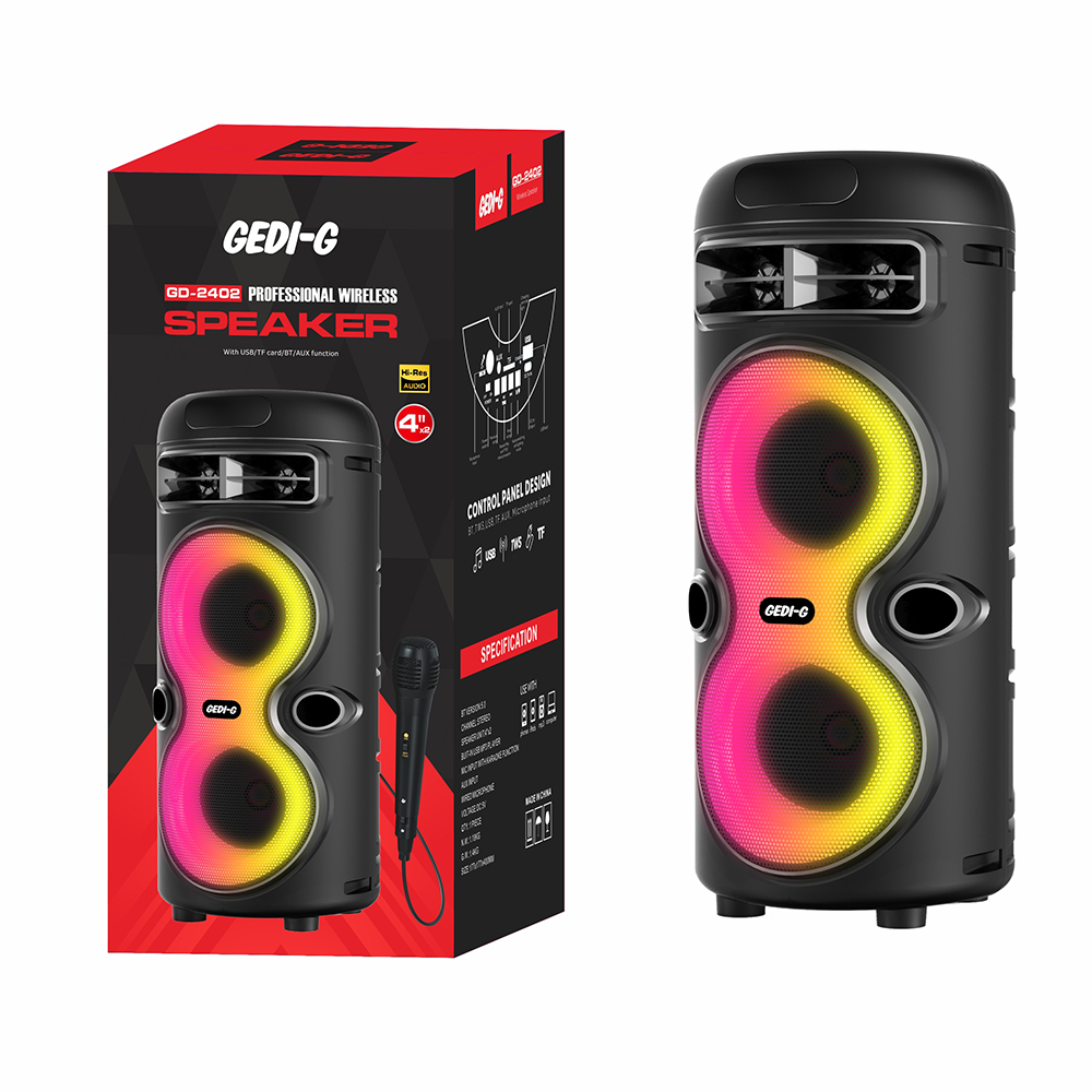 Zore GD-2402 Dijital LED Göstergeli FM Radyolu Mikrofonlu RGB TWS Çift 4 inç Stereo Bass Kablosuz Karaoke Hoparlör - 9