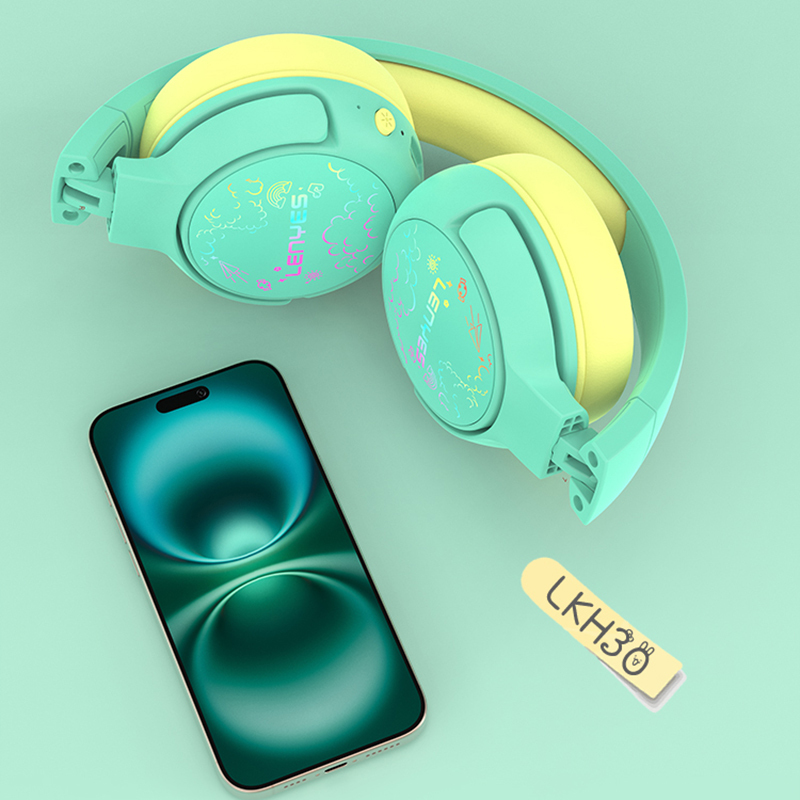 Lenyes LKH30 Ayarlanabilir Katlanabilir Çocuklara Özel Işık Efektli Kulak Üstü Kablolu ve Bluetooth Kulaklık v5.3 - 4