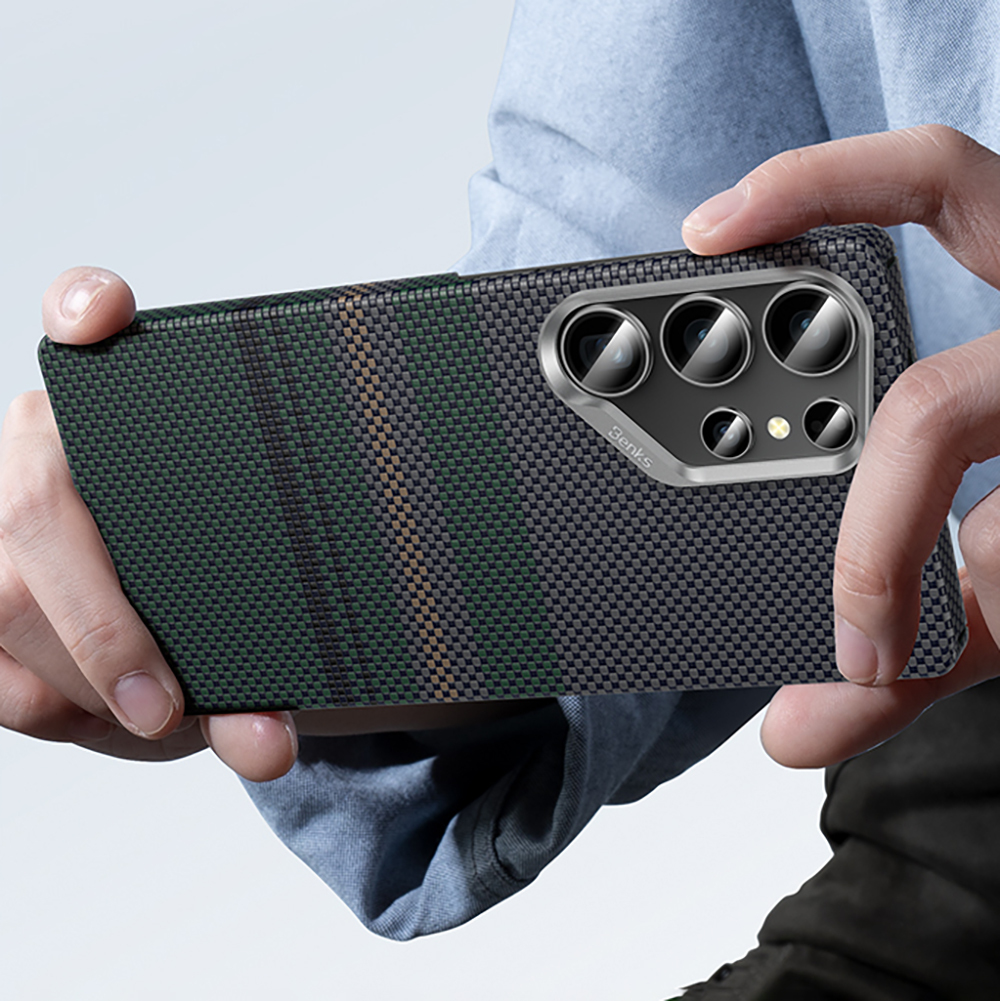 Samsung Galaxy S25 Uyumlu Ultra Kılıf Magsafe Şarj Özellikli Karbon Fiber Tasarımlı Benks Aurora ArmorAir Kevlar Kapak - 5