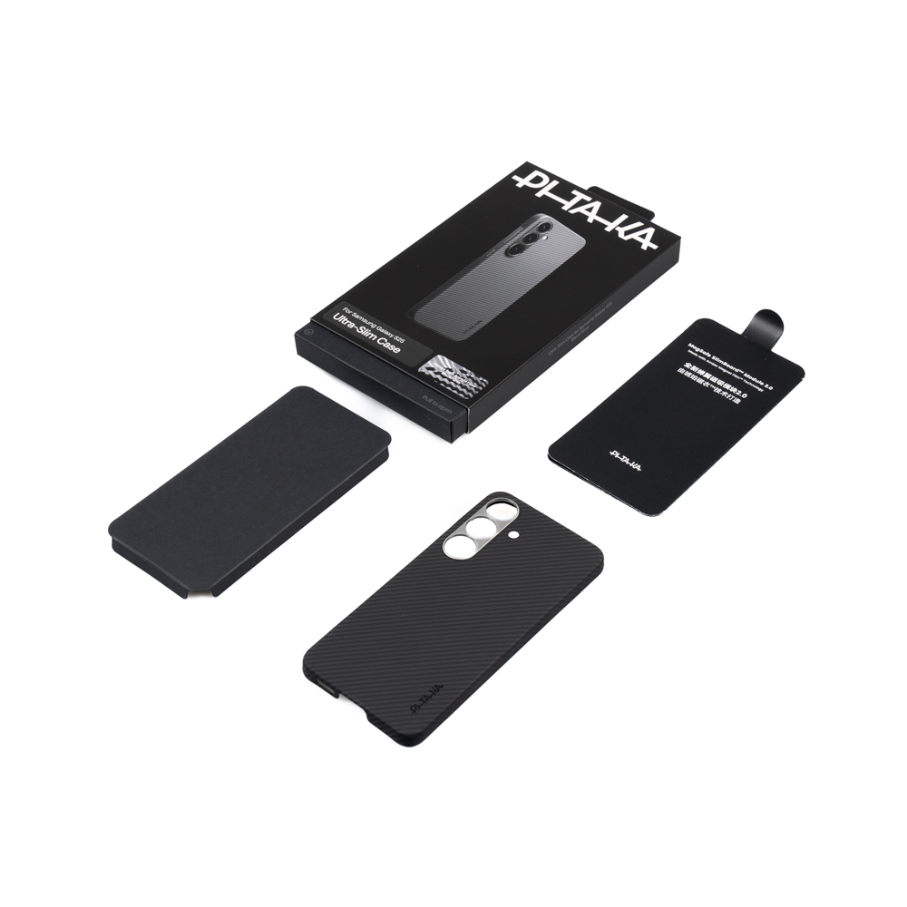 Samsung Galaxy S25 Uyumlu Kılıf Magsafe Şarj Özellikli 600D Aramid Fiber Pitaka Ultra-Slim Classic Serisi Black-Grey Twill Kapak - 4