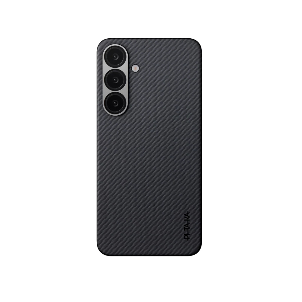 Samsung Galaxy S25 Uyumlu Kılıf Magsafe Şarj Özellikli 600D Aramid Fiber Pitaka Ultra-Slim Classic Serisi Black-Grey Twill Kapak - 1