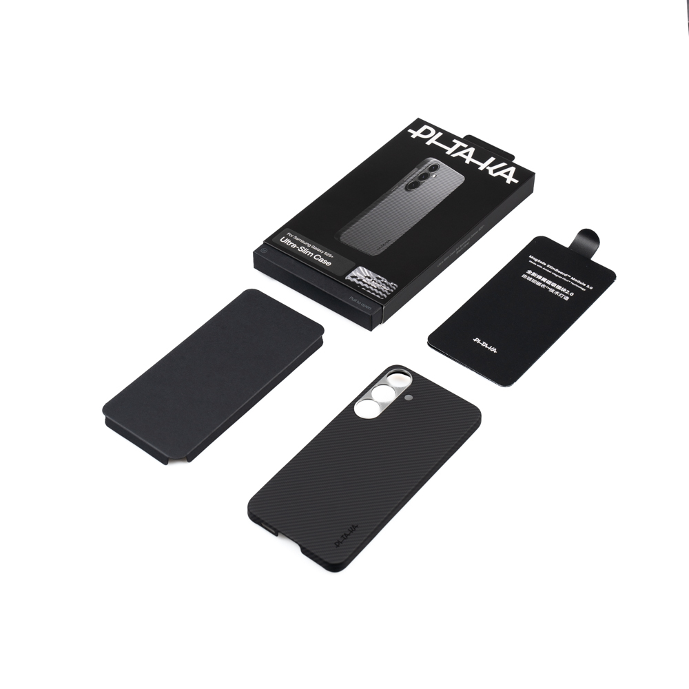 Samsung Galaxy S25 Uyumlu Plus Kılıf Magsafe Şarj Özellikli 600D Aramid Fiber Pitaka Ultra-Slim Classic Serisi Black-Grey Twill Kapak - 4