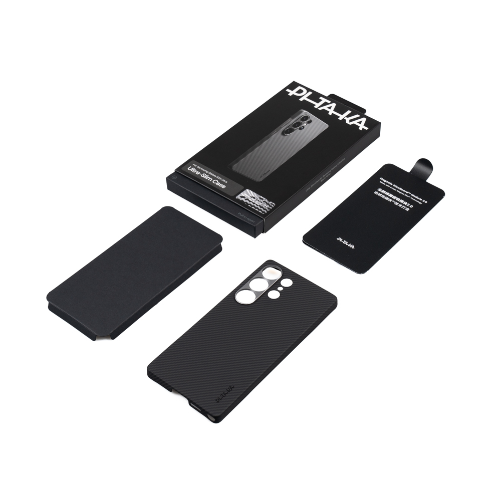 Samsung Galaxy S25 Uyumlu Ultra Kılıf Magsafe Şarj Özellikli 600D Aramid Fiber Pitaka Ultra-Slim Classic Serisi Black-Grey Twill Kapak - 4