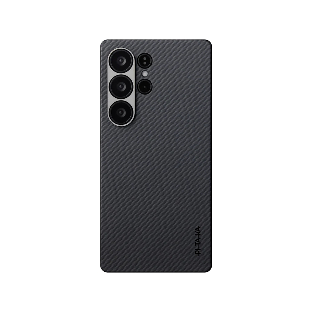 Samsung Galaxy S25 Uyumlu Ultra Kılıf Magsafe Şarj Özellikli 600D Aramid Fiber Pitaka Ultra-Slim Classic Serisi Black-Grey Twill Kapak - 1