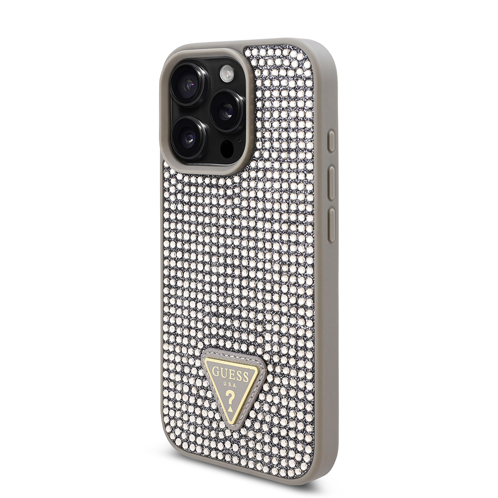 Apple iPhone 16 Pro Max Uyumlu Kılıf Guess Orjinal Lisanslı Taşlı Arka Yüzey Üçgen Logolu Kapak - 15