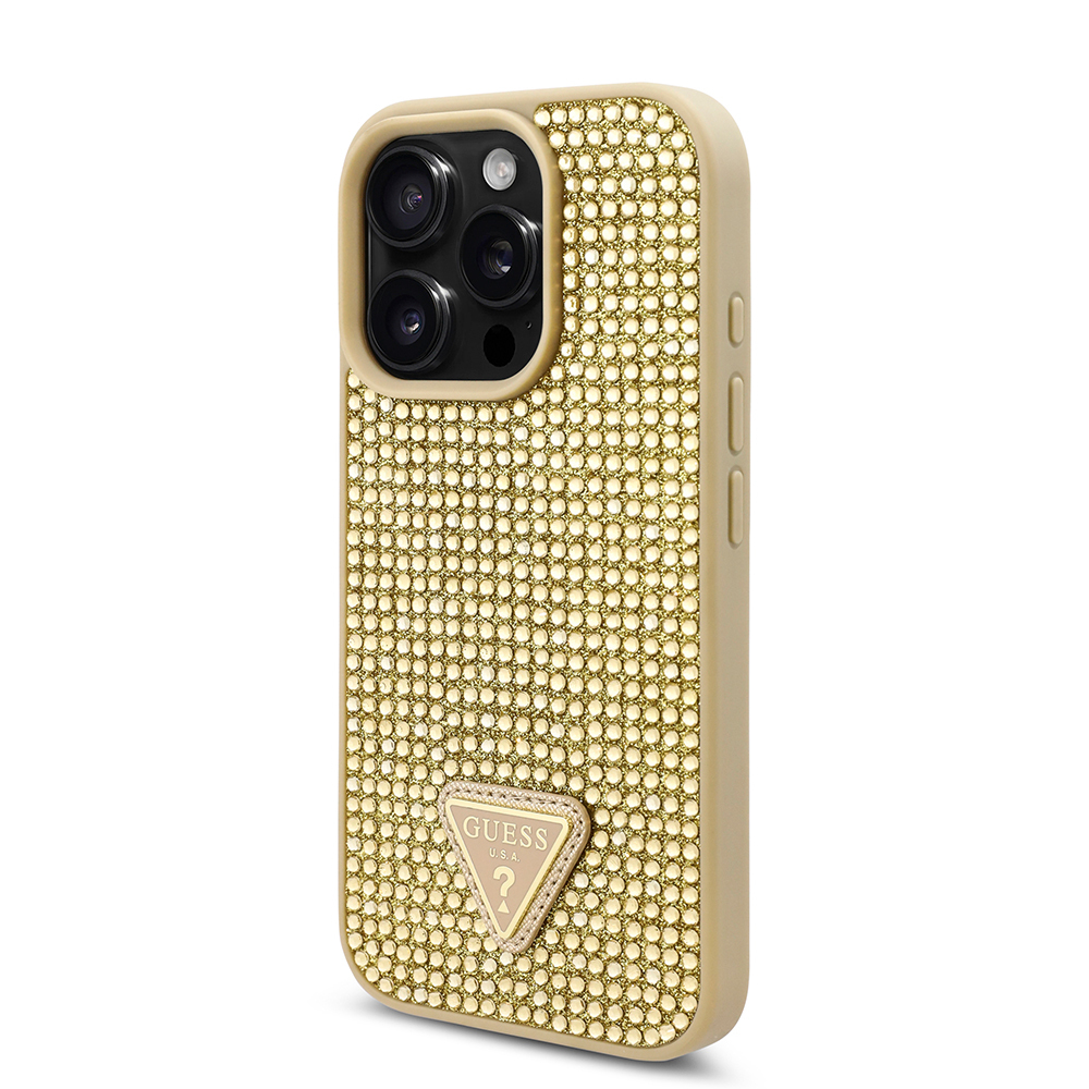 Apple iPhone 16 Pro Max Uyumlu Kılıf Guess Orjinal Lisanslı Taşlı Arka Yüzey Üçgen Logolu Kapak - 22