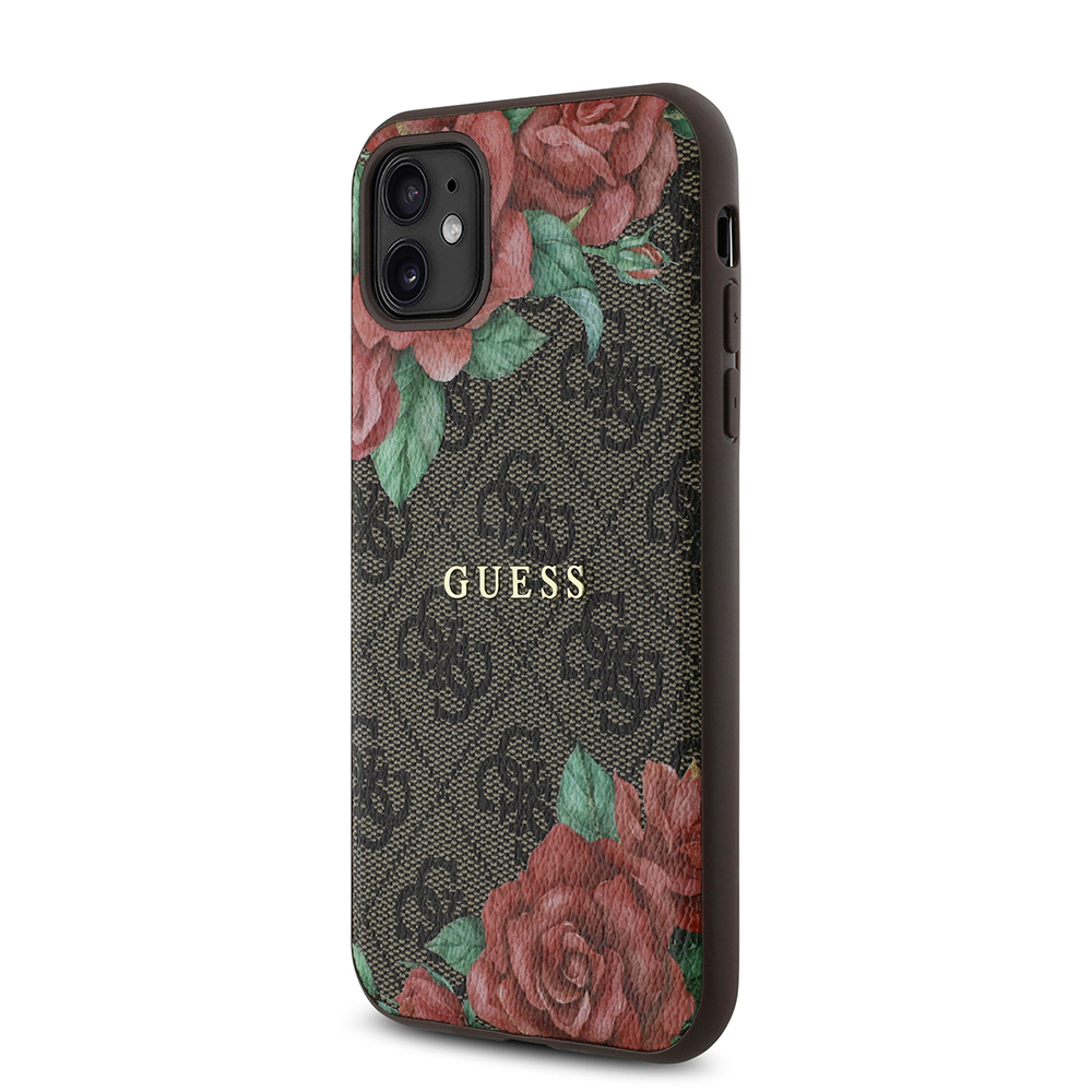 Apple iPhone 11 Uyumlu Kılıf Guess Orjinal Lisanslı Magsafe Uyumlu Gül Baskılı 4G Desenli Yazı Logolu Kapak - 1