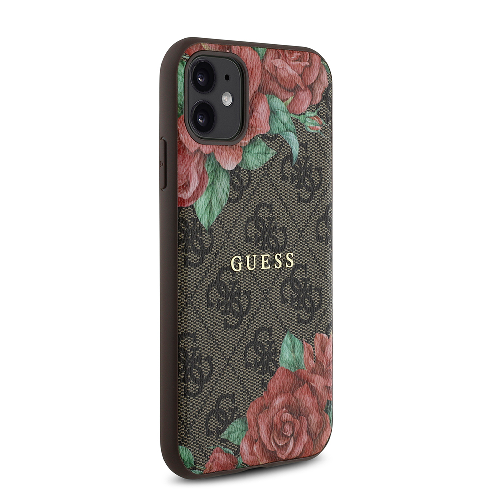 Apple iPhone 11 Uyumlu Kılıf Guess Orjinal Lisanslı Magsafe Uyumlu Gül Baskılı 4G Desenli Yazı Logolu Kapak - 3