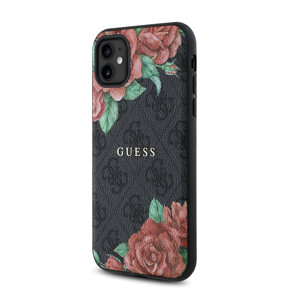 Apple iPhone 11 Uyumlu Kılıf Guess Orjinal Lisanslı Magsafe Uyumlu Gül Baskılı 4G Desenli Yazı Logolu Kapak - 8