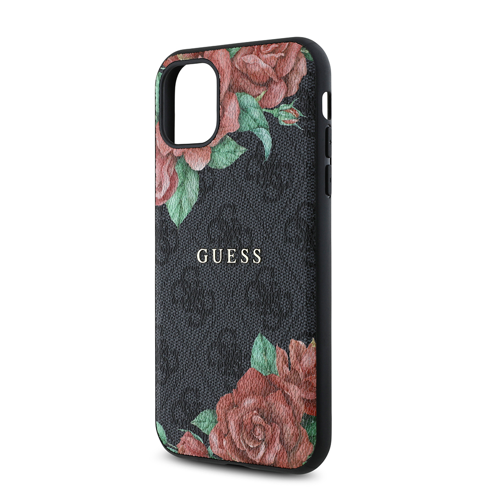 Apple iPhone 11 Uyumlu Kılıf Guess Orjinal Lisanslı Magsafe Uyumlu Gül Baskılı 4G Desenli Yazı Logolu Kapak - 12