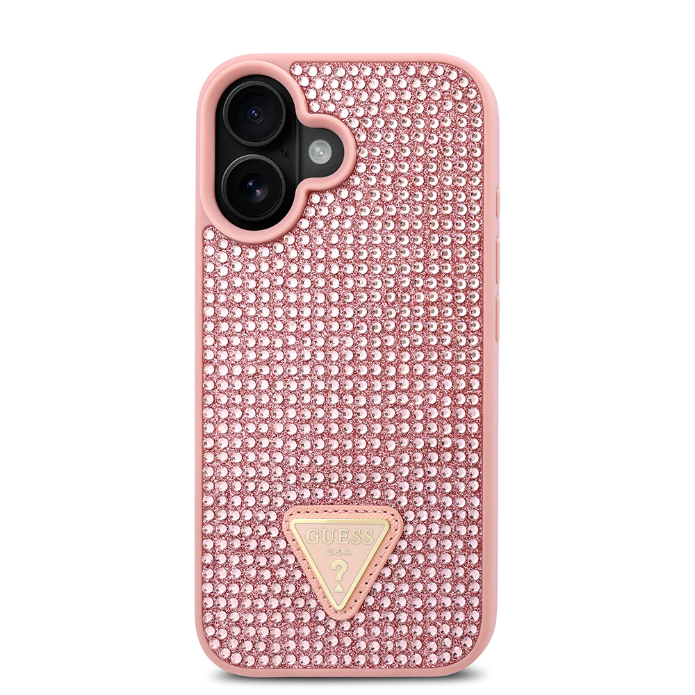 Apple iPhone 16 Plus Uyumlu Kılıf Guess Orjinal Lisanslı Taşlı Arka Yüzey Üçgen Logolu Kapak - 16