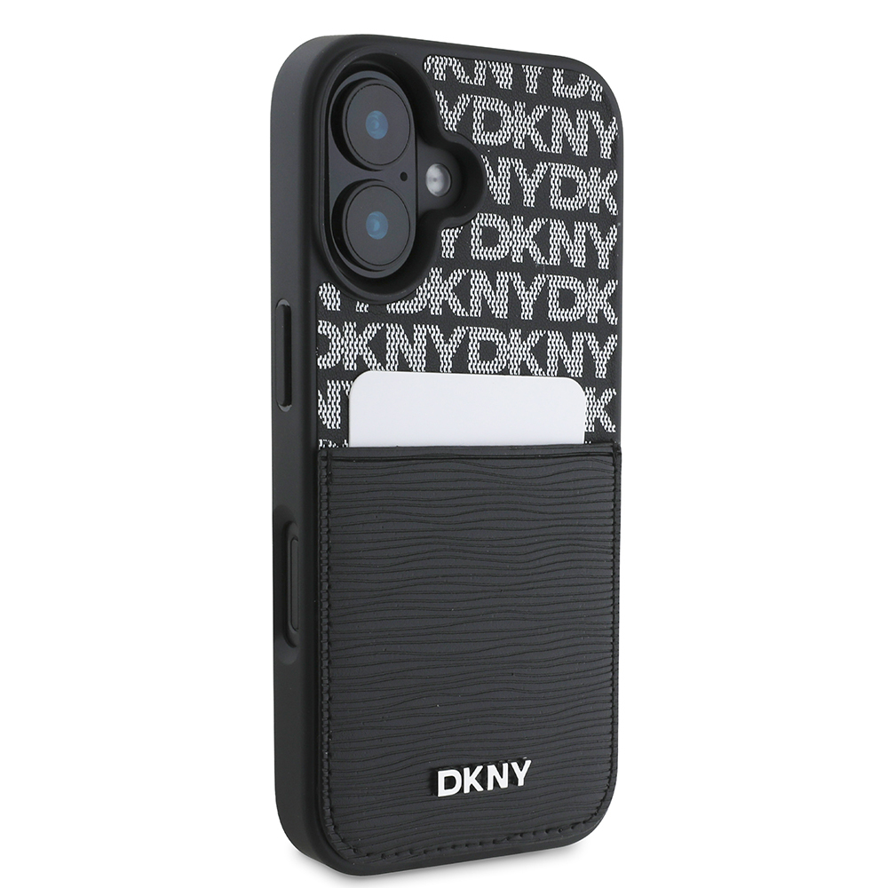 Apple iPhone 16 Uyumlu Kılıf DKNY Orjinal Lisanslı Kartlıklı 3D Yazılı Repeat Texture Pattern Kapak - 3