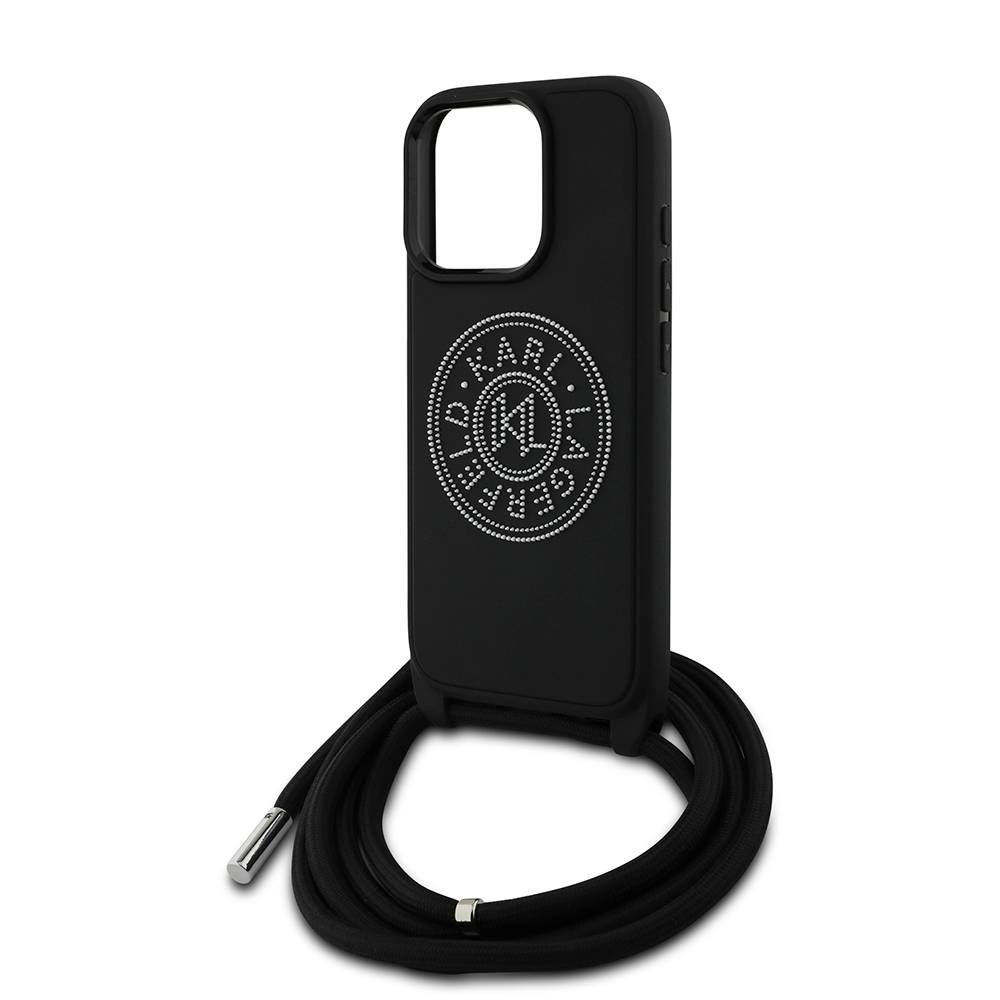 Apple iPhone 16 Pro Uyumlu Kılıf Karl Lagerfeld Orjinal Lisanslı Askı İpli Taşlı KL Yazılı Crossbody Cord Kapak - 4