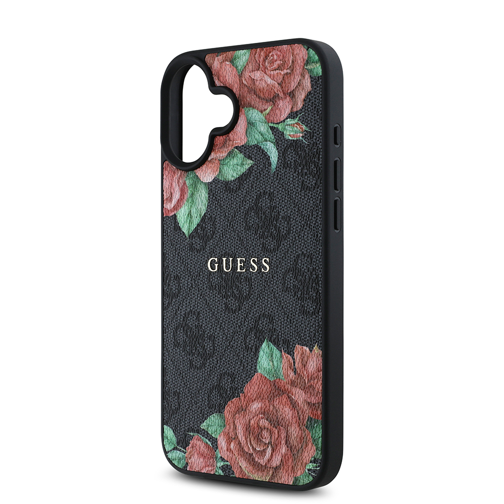 Apple iPhone 16 Uyumlu Kılıf Guess Orjinal Lisanslı Magsafe Şarj Özellikli Gül Baskılı 4G Desenli Yazı Logolu Kapak - 12
