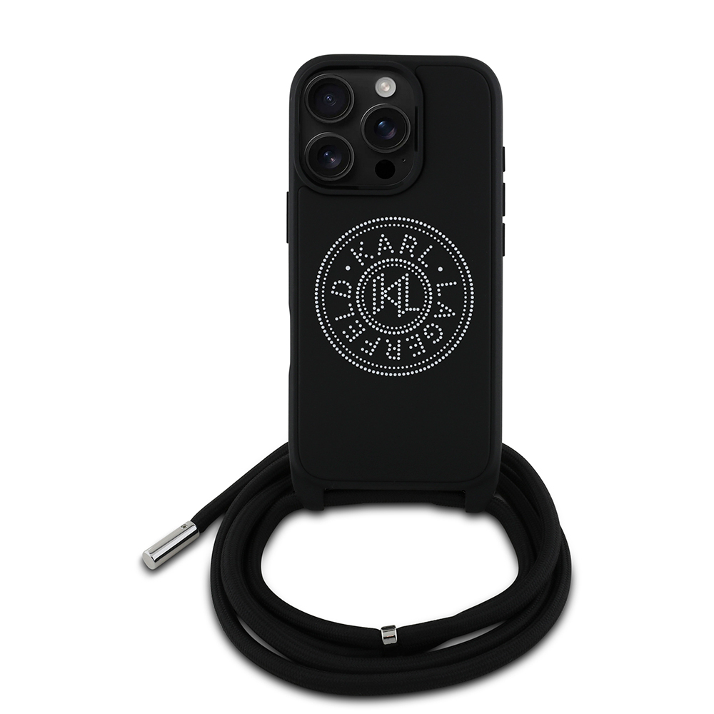 Apple iPhone 16 Pro Max Uyumlu Kılıf Karl Lagerfeld Orjinal Lisanslı Askı İpli Taşlı KL Yazılı Crossbody Cord Kapak - 2