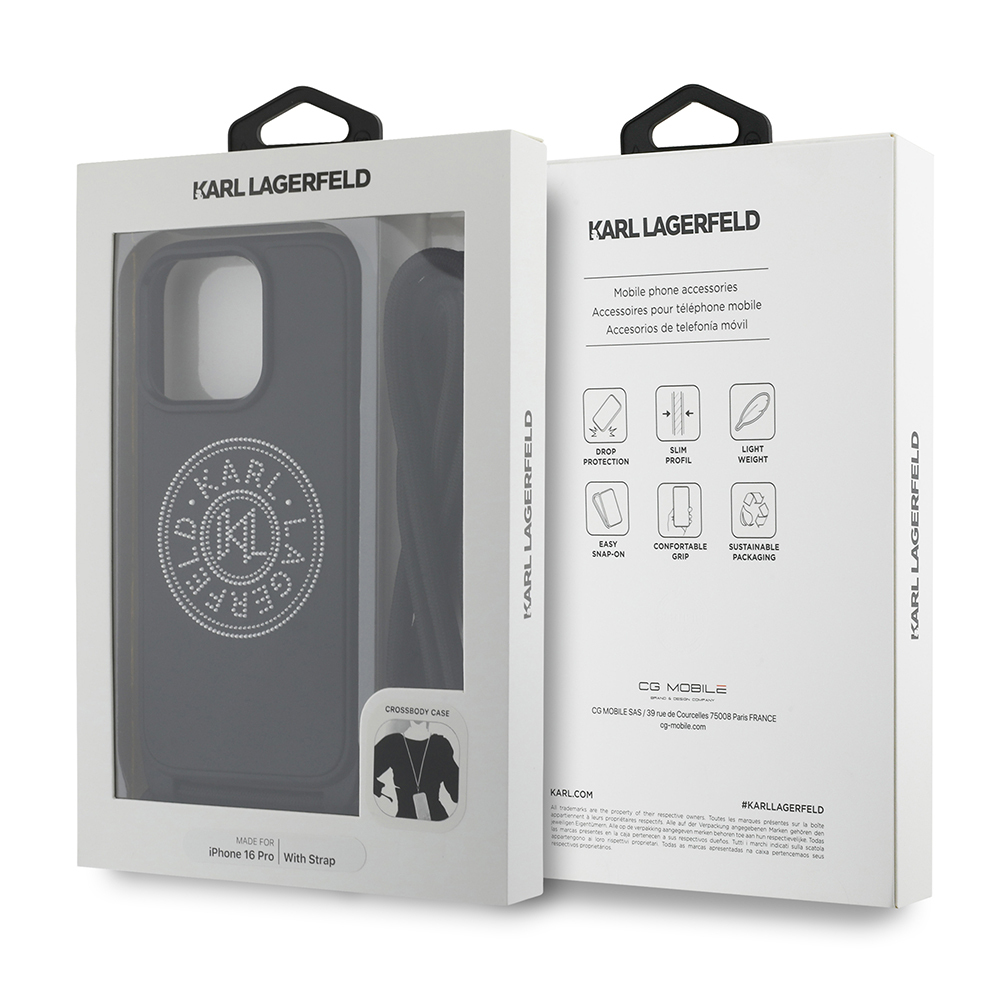 Apple iPhone 16 Pro Max Uyumlu Kılıf Karl Lagerfeld Orjinal Lisanslı Askı İpli Taşlı KL Yazılı Crossbody Cord Kapak - 6