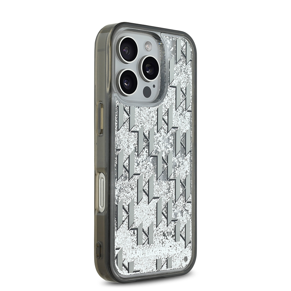 Apple iPhone 16 Pro Uyumlu Kılıf Karl Lagerfeld Orjinal Lisanslı Simli KL Yazılı Monogram Gradient Kapak - 1