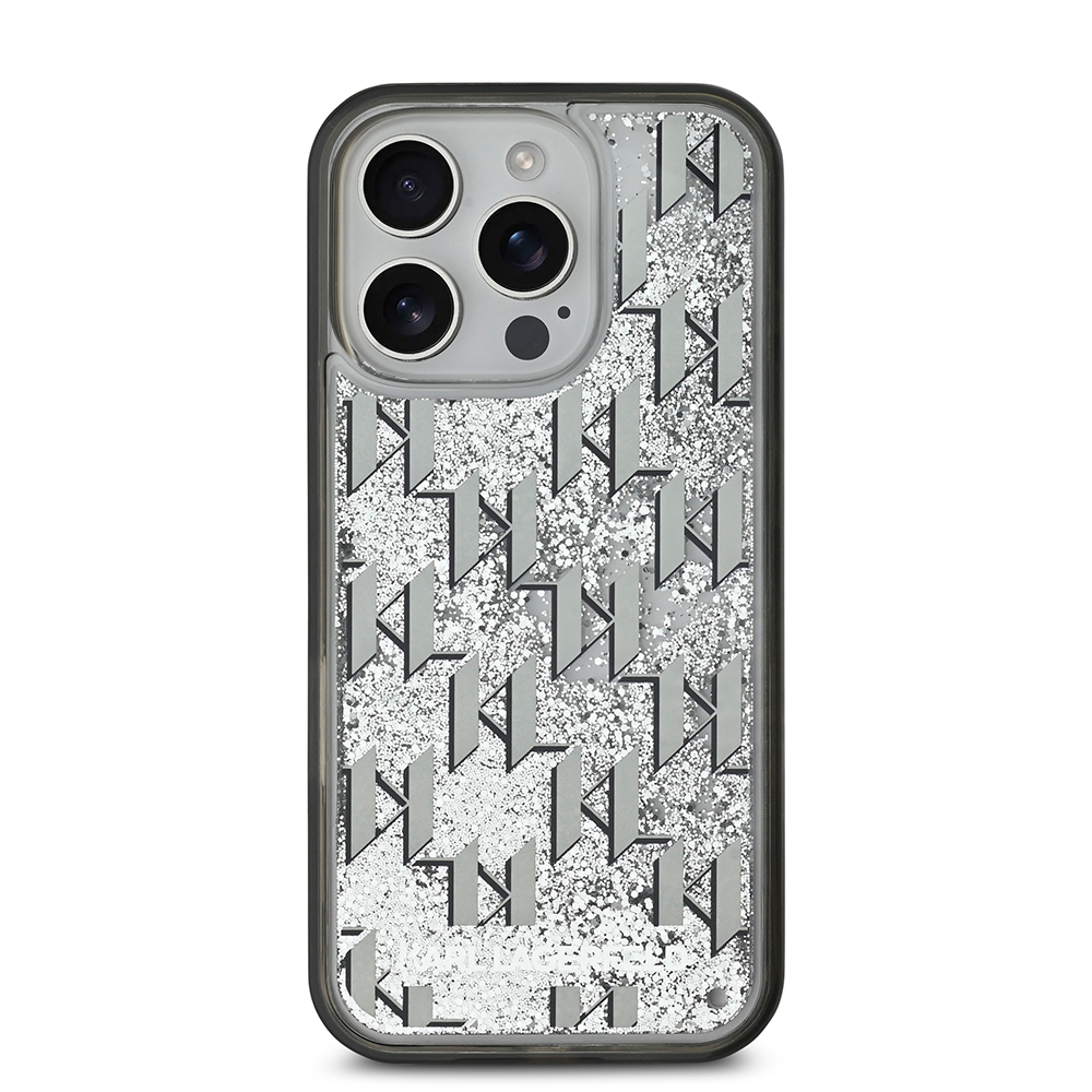 Apple iPhone 16 Pro Uyumlu Kılıf Karl Lagerfeld Orjinal Lisanslı Simli KL Yazılı Monogram Gradient Kapak - 3