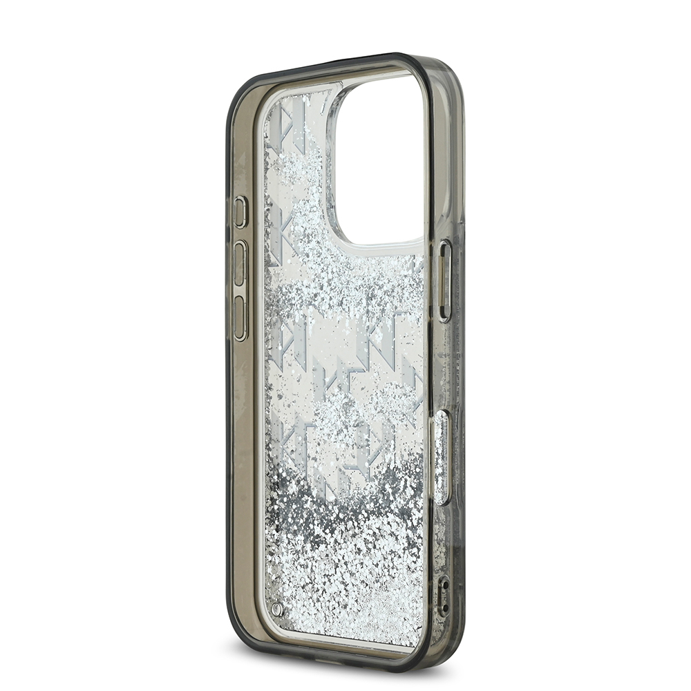Apple iPhone 16 Pro Uyumlu Kılıf Karl Lagerfeld Orjinal Lisanslı Simli KL Yazılı Monogram Gradient Kapak - 6