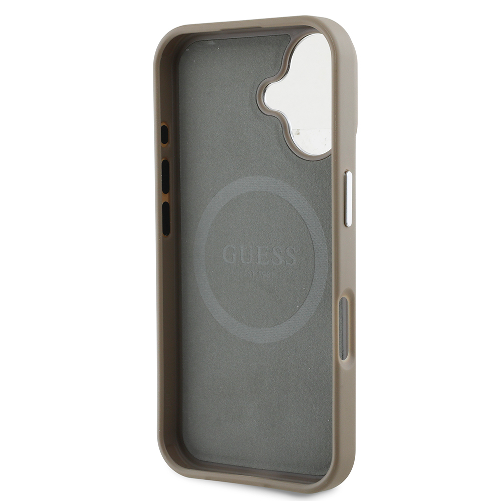 Apple iPhone 16 Plus Uyumlu Kılıf Guess Orjinal Lisanslı Magsafe Şarj Özellikli Grained Triangle Kapak - 13