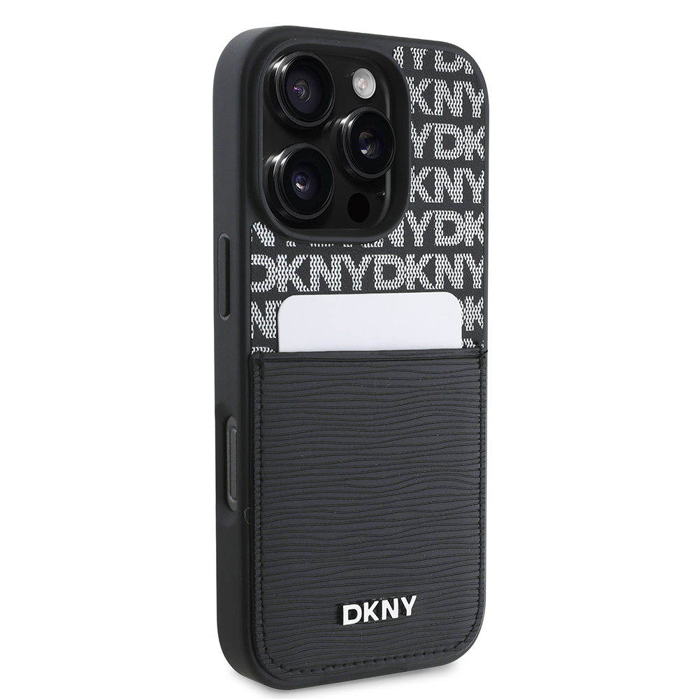 Apple iPhone 16 Pro Uyumlu Kılıf DKNY Orjinal Lisanslı Kartlıklı 3D Yazılı Repeat Texture Pattern Kapak - 3