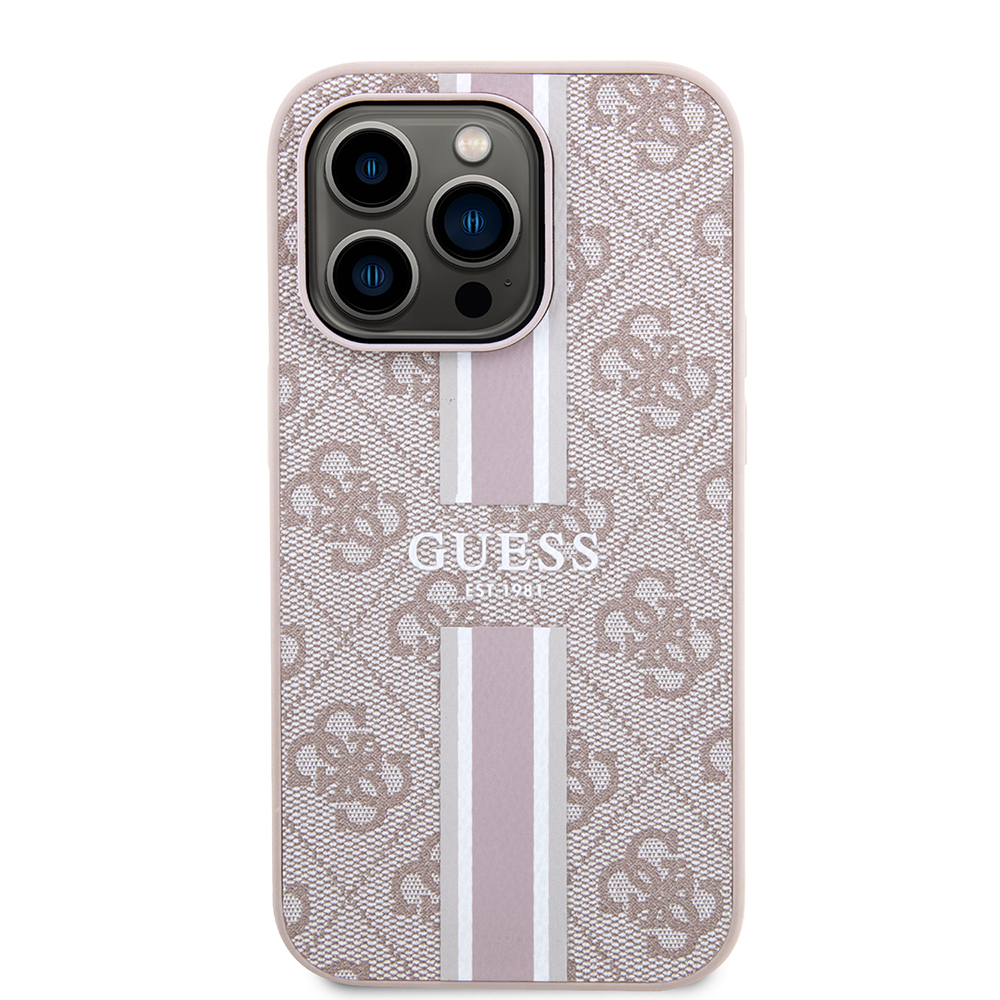 Apple iPhone 14 Pro Max Uyumlu Kılıf Guess Orjinal Lisanslı Magsafe Şarj Özellikli 4G Şerit Tasarımlı Printed Kapak - 9