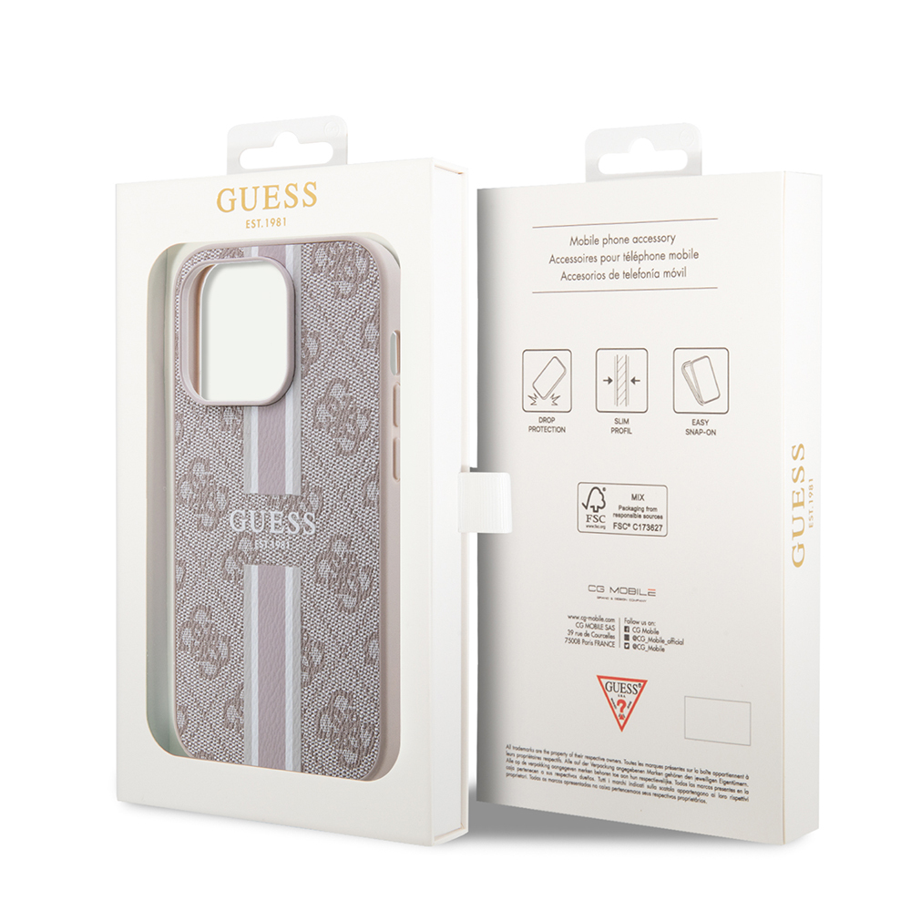 Apple iPhone 14 Pro Max Uyumlu Kılıf Guess Orjinal Lisanslı Magsafe Şarj Özellikli 4G Şerit Tasarımlı Printed Kapak - 14