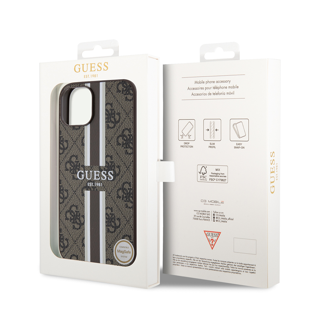 Apple iPhone 15 Uyumlu Kılıf Guess Orjinal Lisanslı Magsafe Şarj Özellikli 4G Şerit Tasarımlı Printed Kapak - 7