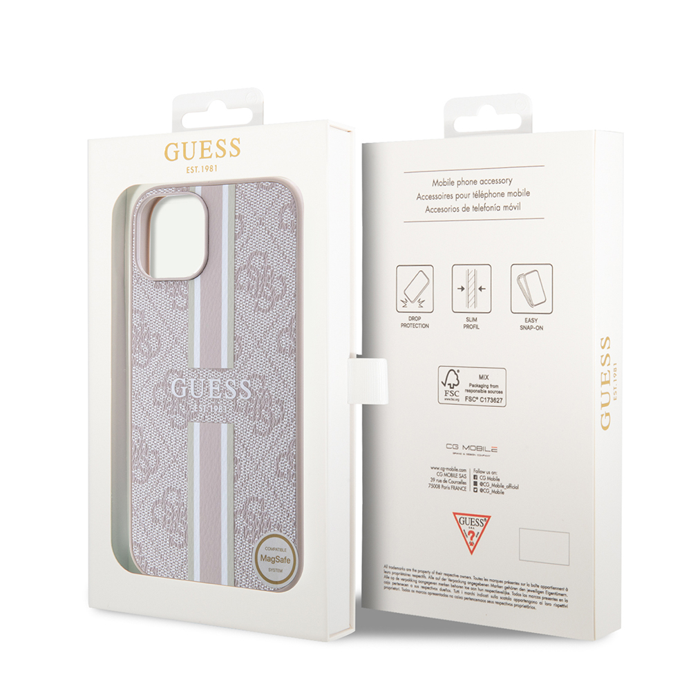 Apple iPhone 15 Uyumlu Kılıf Guess Orjinal Lisanslı Magsafe Şarj Özellikli 4G Şerit Tasarımlı Printed Kapak - 14