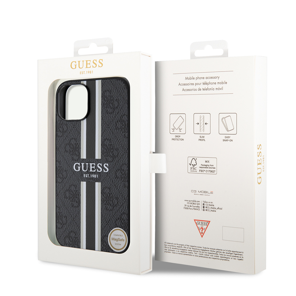 Apple iPhone 15 Uyumlu Kılıf Guess Orjinal Lisanslı Magsafe Şarj Özellikli 4G Şerit Tasarımlı Printed Kapak - 21