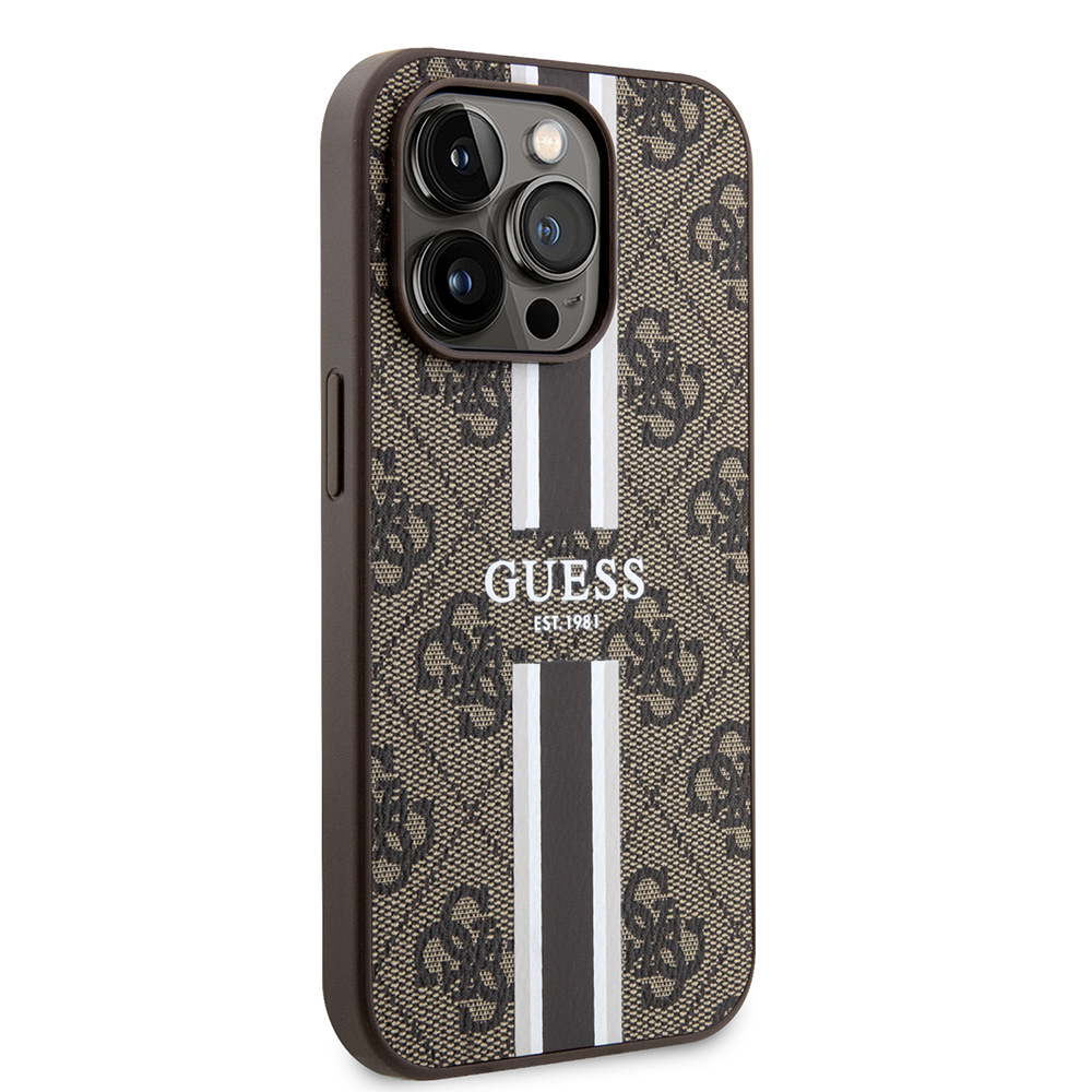 Apple iPhone 15 Pro Uyumlu Kılıf Guess Orjinal Lisanslı Magsafe Şarj Özellikli 4G Şerit Tasarımlı Printed Kapak - 3