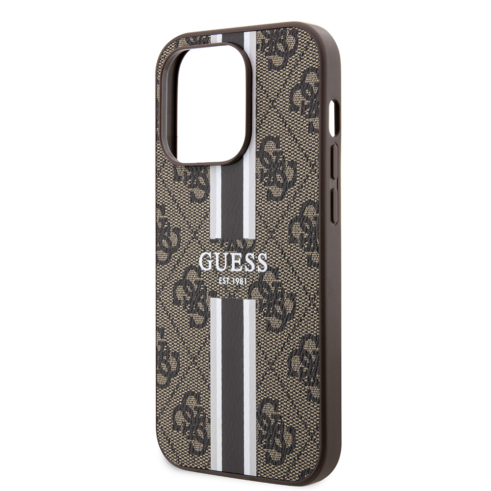Apple iPhone 15 Pro Uyumlu Kılıf Guess Orjinal Lisanslı Magsafe Şarj Özellikli 4G Şerit Tasarımlı Printed Kapak - 5