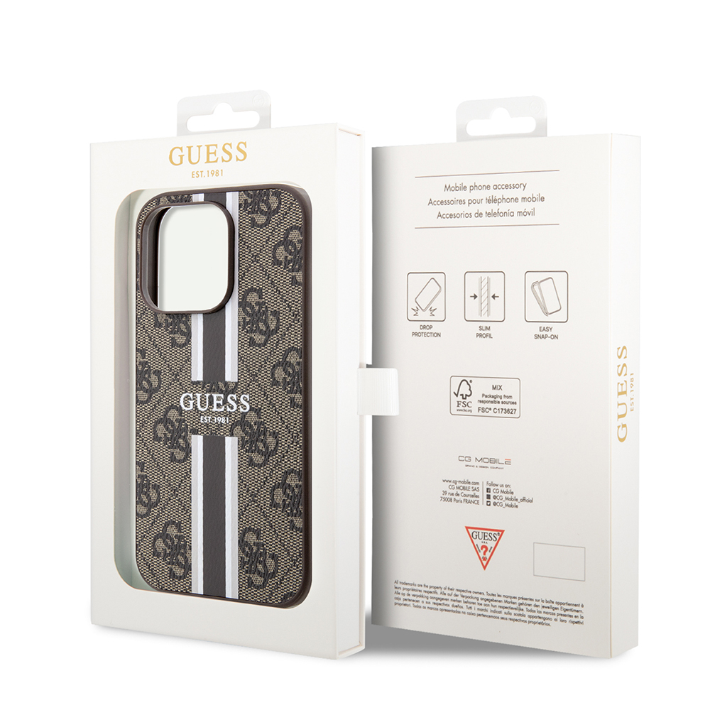 Apple iPhone 15 Pro Uyumlu Kılıf Guess Orjinal Lisanslı Magsafe Şarj Özellikli 4G Şerit Tasarımlı Printed Kapak - 7