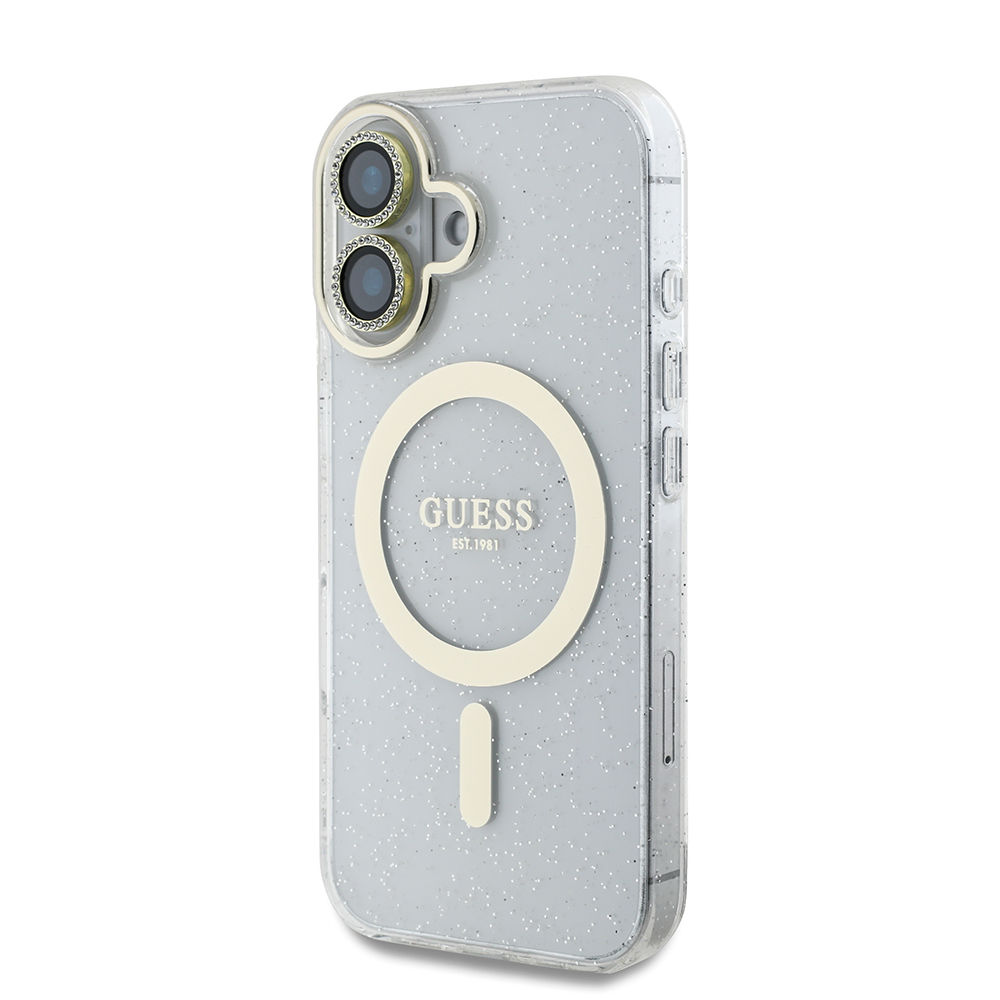 Apple iPhone 16 Uyumlu Guess Orjinal Lisanslı 3'lü Aksesuar Seti IML Baskılı Simli Glitter Kılıf + Ekran Koruyucu + Lens Koruyucu - 1
