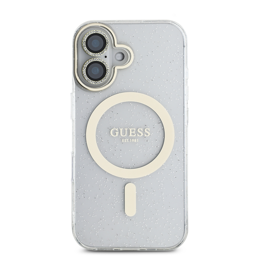 Apple iPhone 16 Uyumlu Guess Orjinal Lisanslı 3'lü Aksesuar Seti IML Baskılı Simli Glitter Kılıf + Ekran Koruyucu + Lens Koruyucu - 2