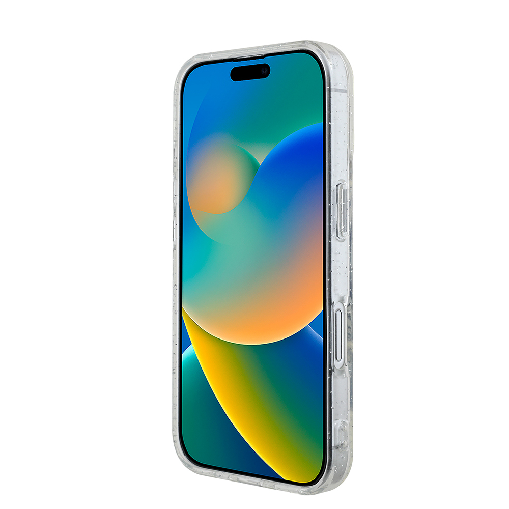 Apple iPhone 16 Uyumlu Guess Orjinal Lisanslı 3'lü Aksesuar Seti IML Baskılı Simli Glitter Kılıf + Ekran Koruyucu + Lens Koruyucu - 3