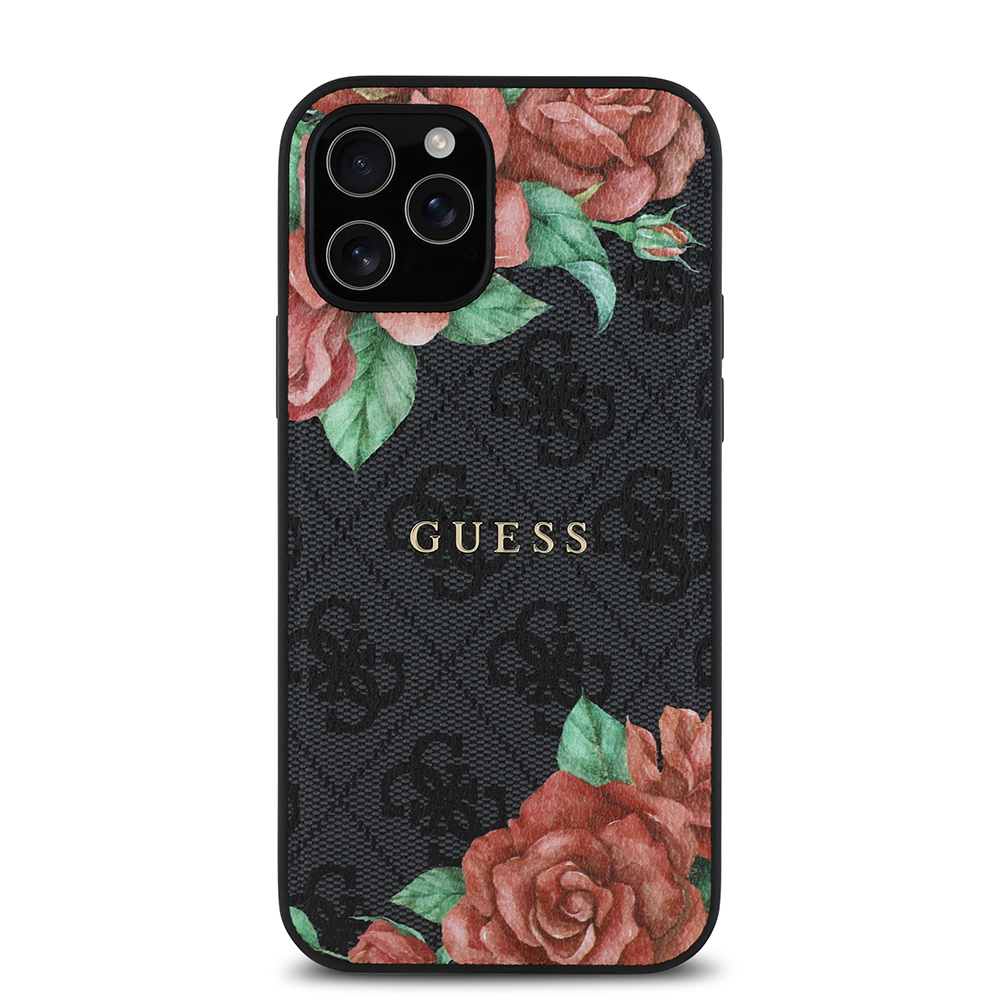 Apple iPhone 12 Pro Uyumlu Kılıf Guess Orjinal Lisanslı Magsafe Şarj Özellikli Gül Baskılı 4G Desenli Yazı Logolu Kapak - 5