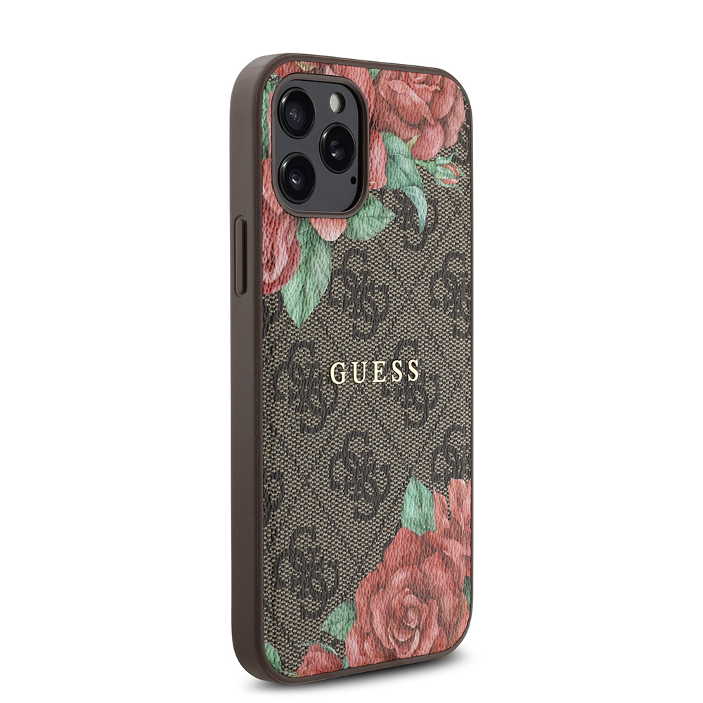 Apple iPhone 12 Pro Uyumlu Kılıf Guess Orjinal Lisanslı Magsafe Şarj Özellikli Gül Baskılı 4G Desenli Yazı Logolu Kapak - 10