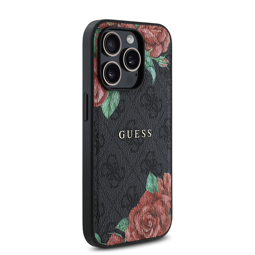 Apple iPhone 14 Pro Uyumlu Kılıf Guess Orjinal Lisanslı Magsafe Şarj Özellikli Gül Baskılı 4G Desenli Yazı Logolu Kapak - 3