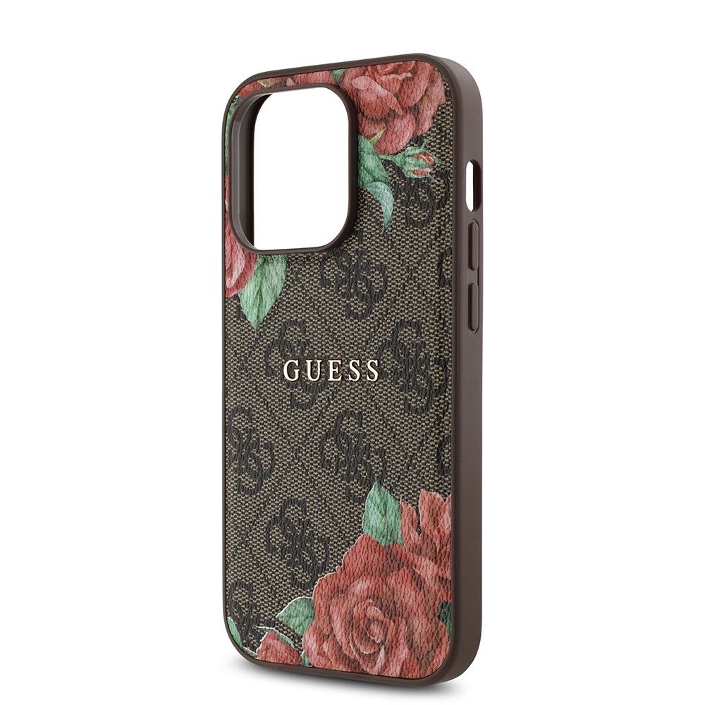 Apple iPhone 14 Pro Max Uyumlu Kılıf Guess Orjinal Lisanslı Magsafe Şarj Özellikli Gül Baskılı 4G Desenli Yazı Logolu Kapak - 5