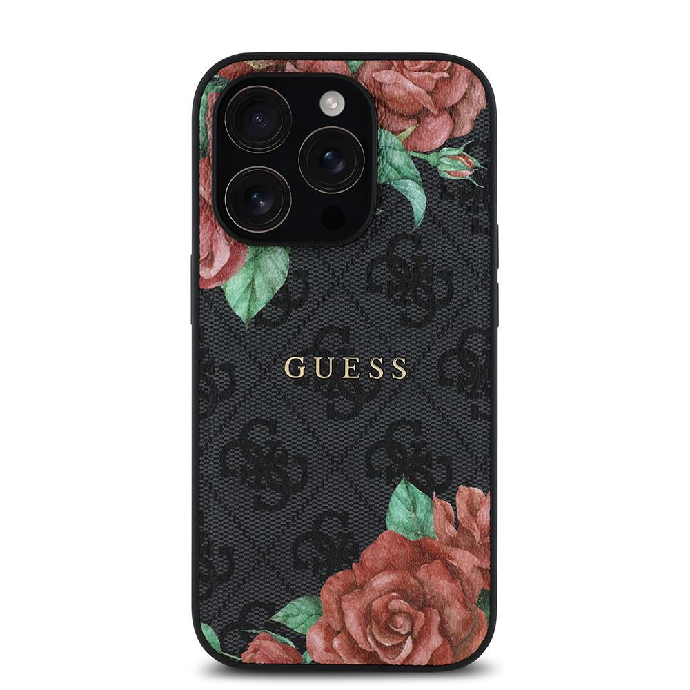 Apple iPhone 14 Pro Max Uyumlu Kılıf Guess Orjinal Lisanslı Magsafe Şarj Özellikli Gül Baskılı 4G Desenli Yazı Logolu Kapak - 9