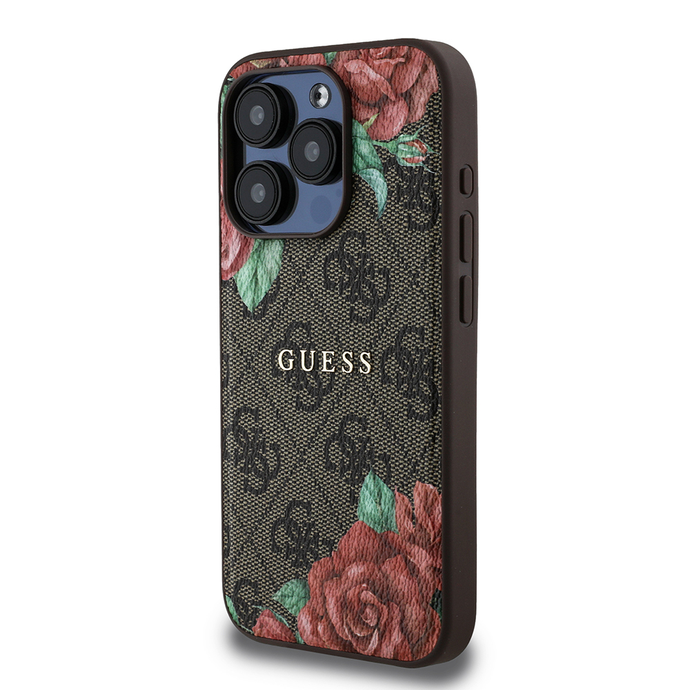 Apple iPhone 15 Pro Uyumlu Kılıf Guess Orjinal Lisanslı Magsafe Şarj Özellikli Gül Baskılı 4G Desenli Yazı Logolu Kapak - 1