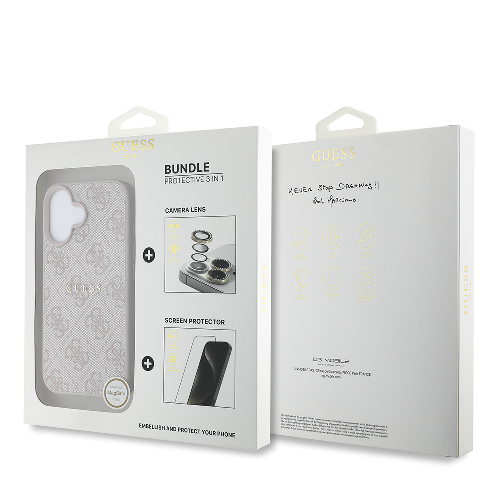 Apple iPhone 16 Plus Uyumlu Guess Orjinal Lisanslı Kılıf + Ekran Koruyucu + Lens Koruyucu 3in1 Aksesuar Seti - 16