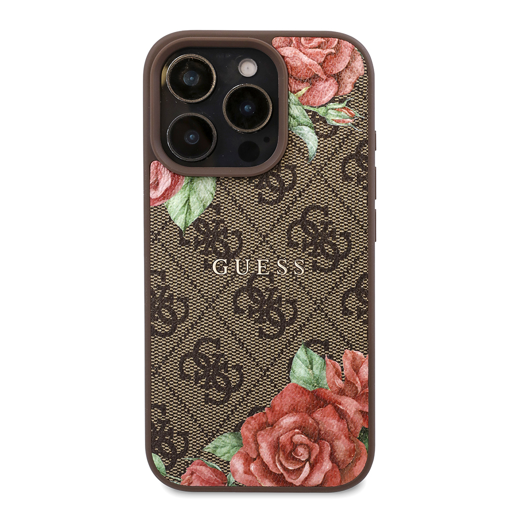 Apple iPhone 16 Pro Uyumlu Kılıf Guess Orjinal Lisanslı Magsafe Şarj Özellikli Gül Baskılı 4G Desenli Yazı Logolu Kapak - 2