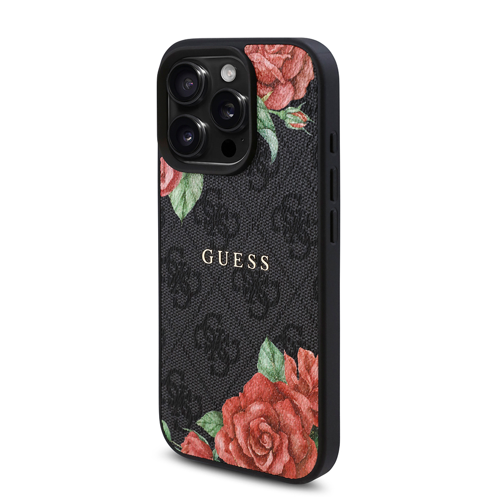 Apple iPhone 16 Pro Uyumlu Kılıf Guess Orjinal Lisanslı Magsafe Şarj Özellikli Gül Baskılı 4G Desenli Yazı Logolu Kapak - 8