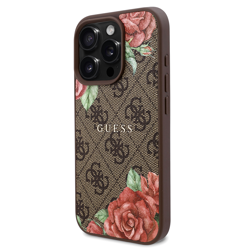 Apple iPhone 16 Pro Max Uyumlu Kılıf Guess Orjinal Lisanslı Magsafe Şarj Özellikli Gül Baskılı 4G Desenli Yazı Logolu Kapak - 8
