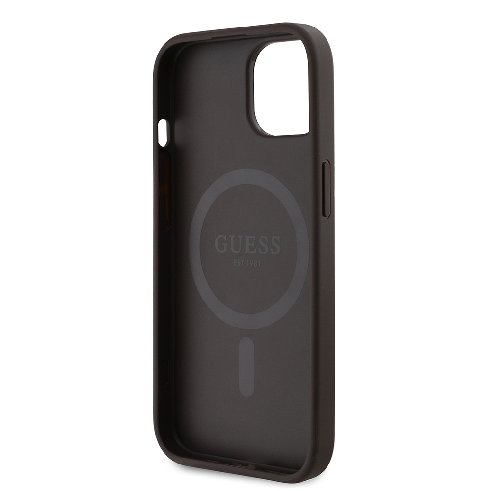Apple iPhone 15 Uyumlu Kılıf Guess Orjinal Lisanslı Magsafe Şarj Özellikli PU Üçgen Logo 4G Desenli Kapak - 6