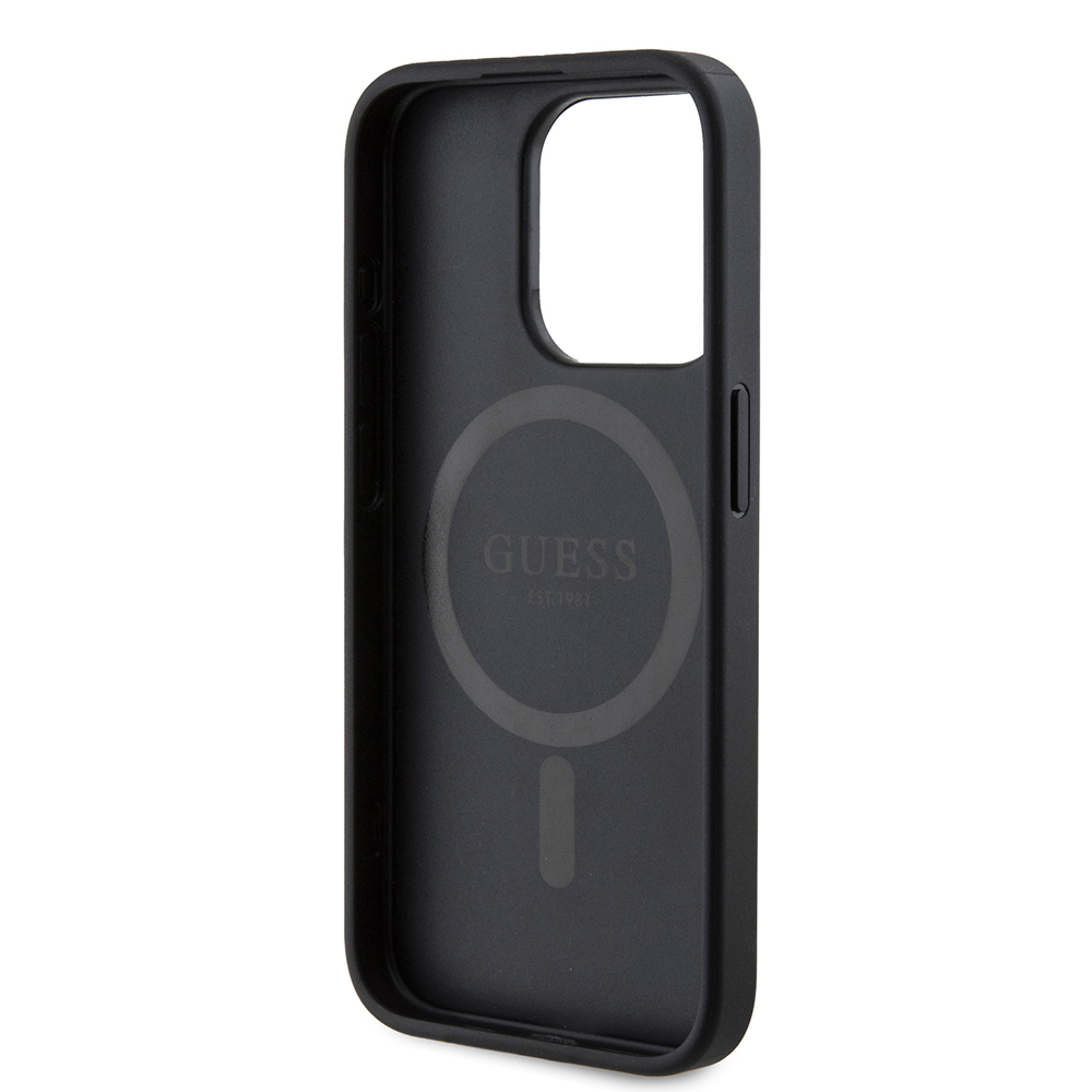Apple iPhone 15 Pro Uyumlu Kılıf Guess Orjinal Lisanslı Magsafe Şarj Özellikli PU Üçgen Logo 4G Desenli Kapak - 13